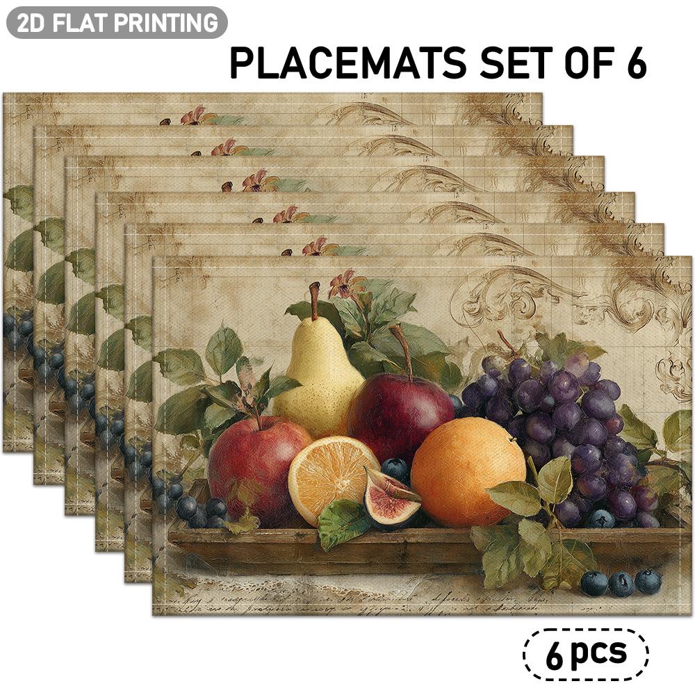4pcs/6pcs Placemats Suitable for Indoor Dining Table Decor - Apple Pear Orange Grape Blueberry Fruit Table, Rectangular Kitchen Table Protectors with