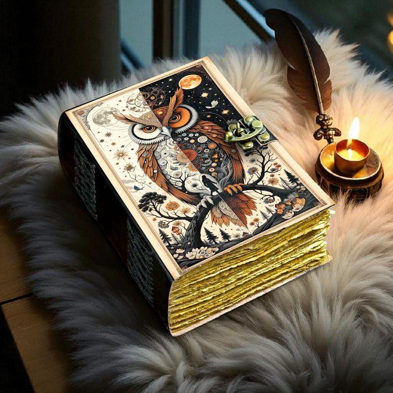 Owl Leather Journal: Gothic Book of Shadows, Wiccan Grimoire