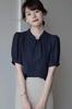 Short Clean [H. Zroy] Shirts, Blouses, Women's Tops, Chiffon, Ribbon, Summer, Sleeves, Plain, Elegant, Office, Slimming, Stylish, OL, Commuting,