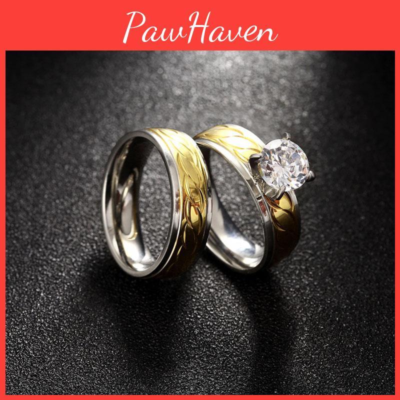 Stylish Gold Titanium Steel Ring For Couples Featuring Hidden Zircon Stone Design
