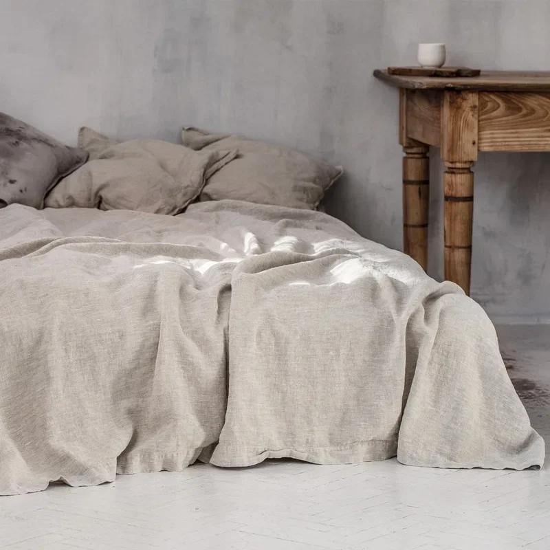 Natural Flax Bed Sheets Plus 2 Pillowcases 100% Washed Linen Sheet 3PCS Set Breathable Soft Farmhouse Home Bedding Flat Sheet