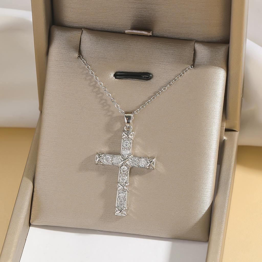 Hip Hop Cool Zircon Cross Necklaces for Women Men Fashion Stainless Steel Chains Shiny Cross Collar Jewelry Accessories Gifts
