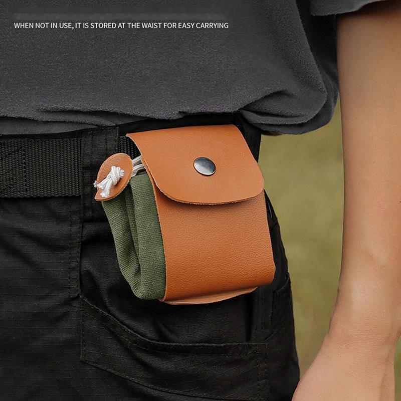 Portable Outdoor Foraging Bag,Fruit Picking Pouch,Collapsible,Berry Puch Storage,Leather Bushcraft Canvas Bag,Hiking and Camping