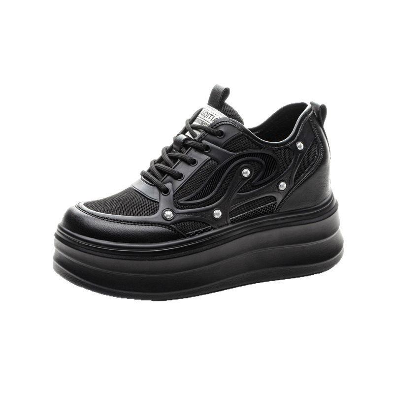 Spring and summer women's shoes new lace-up versatile small wedge heel muffin thick sole inner height increase and casual little white shoes
