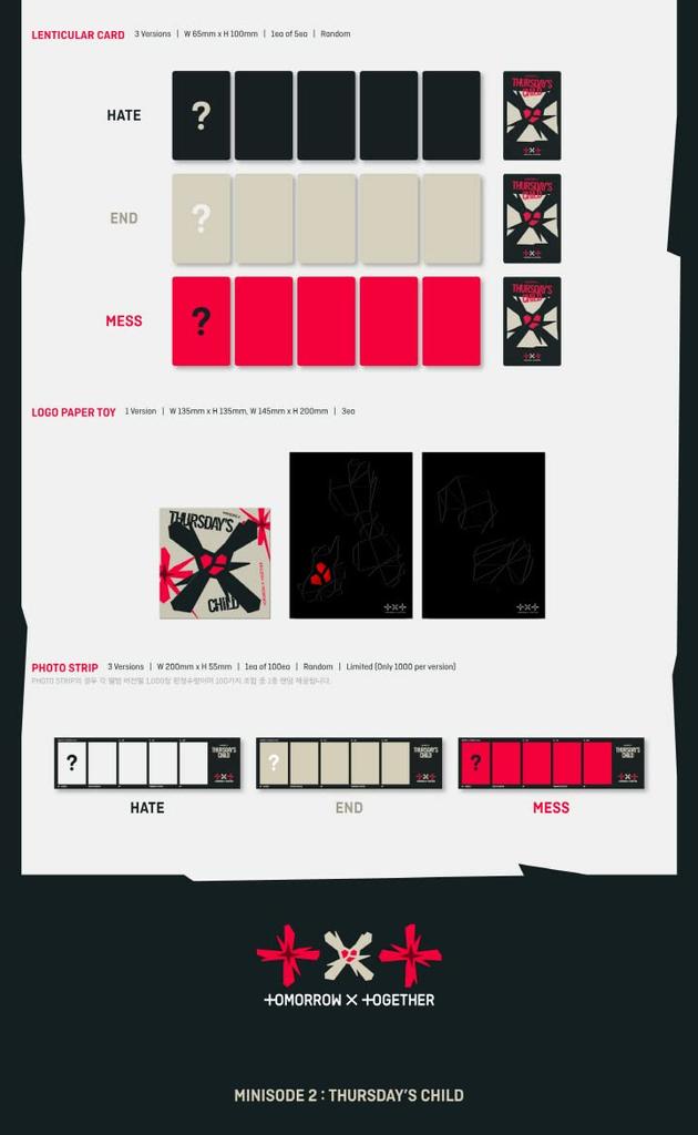 TXT Minisode 2 Child 4th Mini Album HATE Version Card Lenticular Logo Paper Sealed Thursday's CD+1p Poster+64p PhotoBook+Lyrics SET+1p PhotoCard+6ea