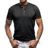 T-shirt da uomo in cotone con collo Henry, design ad alta elasticità, vestibilità slim, magliette tinta unita, top da uomo, T-shirt a maniche corte per uomo
