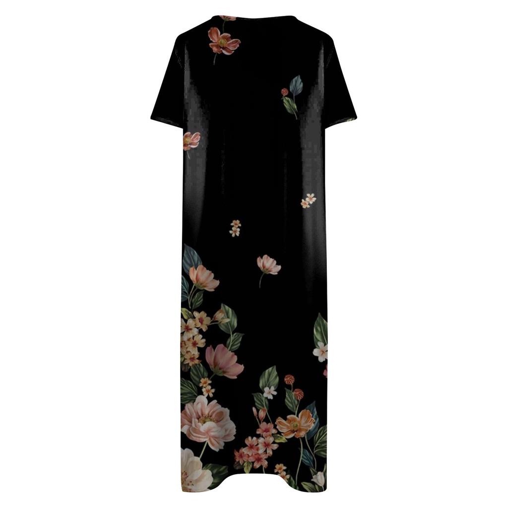 Women's Summer Casual Printed V-Neck Short-Sleeve Swing Dress