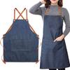 Wear-resistant Cross Back Denim Apron Dirt-resistant Studio Work Clothes Painting Apron  Waiter