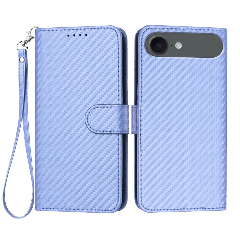 For iPhone Air Wallet Case with Strap Carbon Fiber Texture Leather Mobile Cover