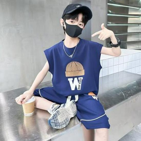 

Летний комплект из жилета и легкой футболки для мальчиков 2023 года 150 темно-синий