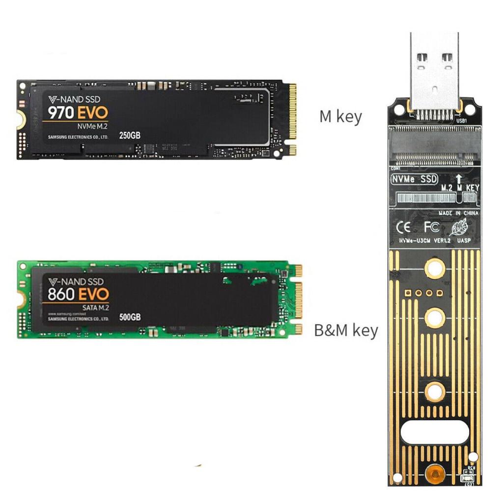 M2 SSD NVMe Adapter Enclosure M.2 To USB3.1 Case for NVME PCIE M Key 2230/2242/2260/2280 SSD NVME To USB TYPE-A/TYPE-C Converter