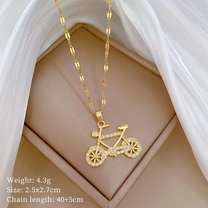 Shared Bicycle Light Luxury Temperament Gorgeous Full Diamond Necklace Women'S Versatile Collarbone Chain Titanium Steel Chain