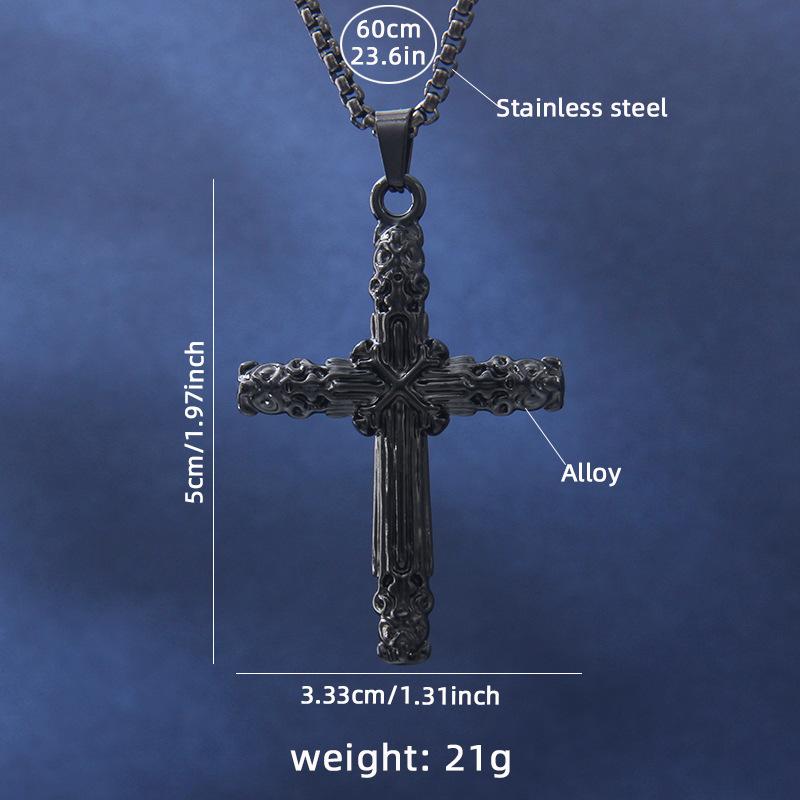 Hip Hop Vintage Cross Stainless Steel Necklace Personality Niche Versatile Simple Black Sweater Chain Men