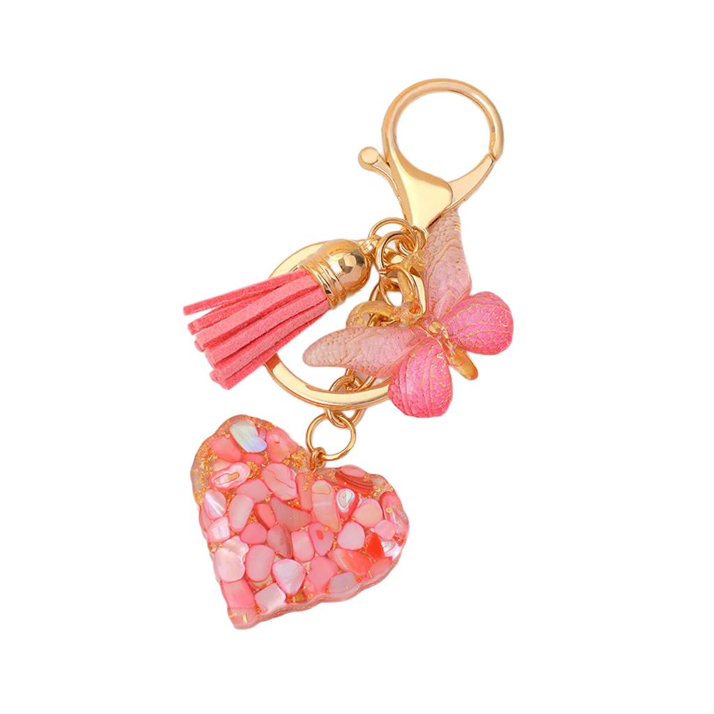 Lovely Butterfly Keychain Shiny Sequin Filled Resin Keyring Handbag Charm Car Key Chain Heart Bag Charm Decorations