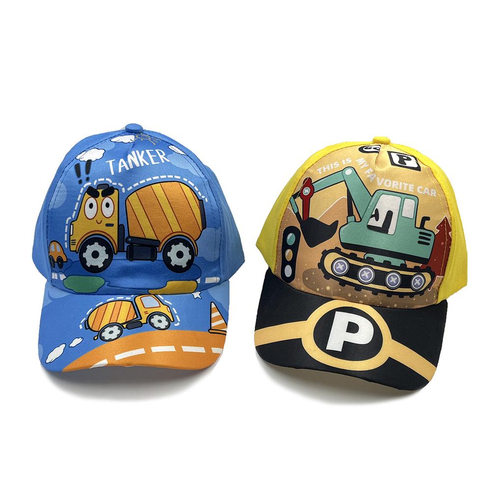 Construction Vehicle Excavator Cartoon Fire Truck Bulldozer Children's Baseball Cap Spring and Summer Cartoon Sun Hat