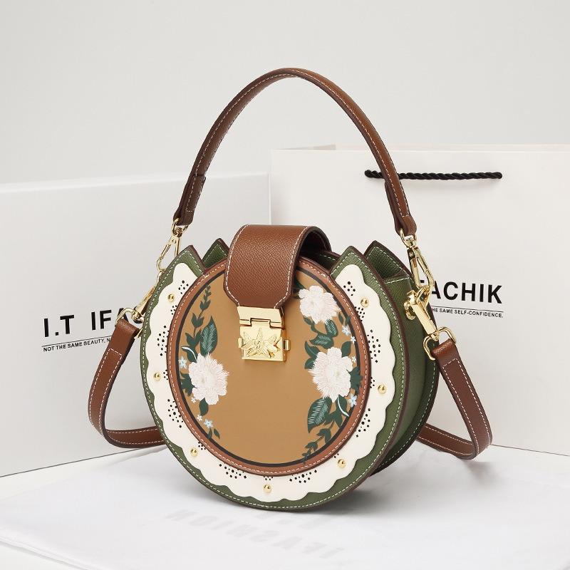 Hvauen Leather Niche Cute Bag New Small Round Bag Girls Messenger Birthday Gift