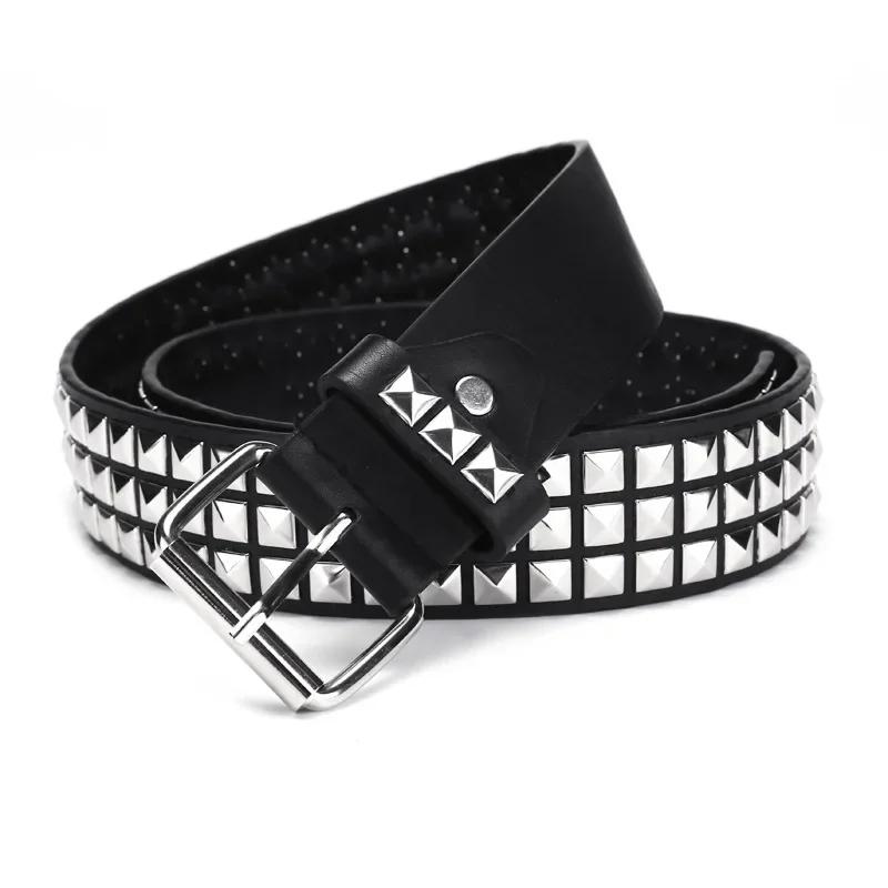 

2026 Fashion Rivet Belt for Men Women Studded Belt Punk Rock With Pin Buckle Drop Shipping Black Waistband Jeans Accessories