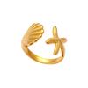 European & American Geometric Starfish Shell Alloy Adjustable Ring for Women