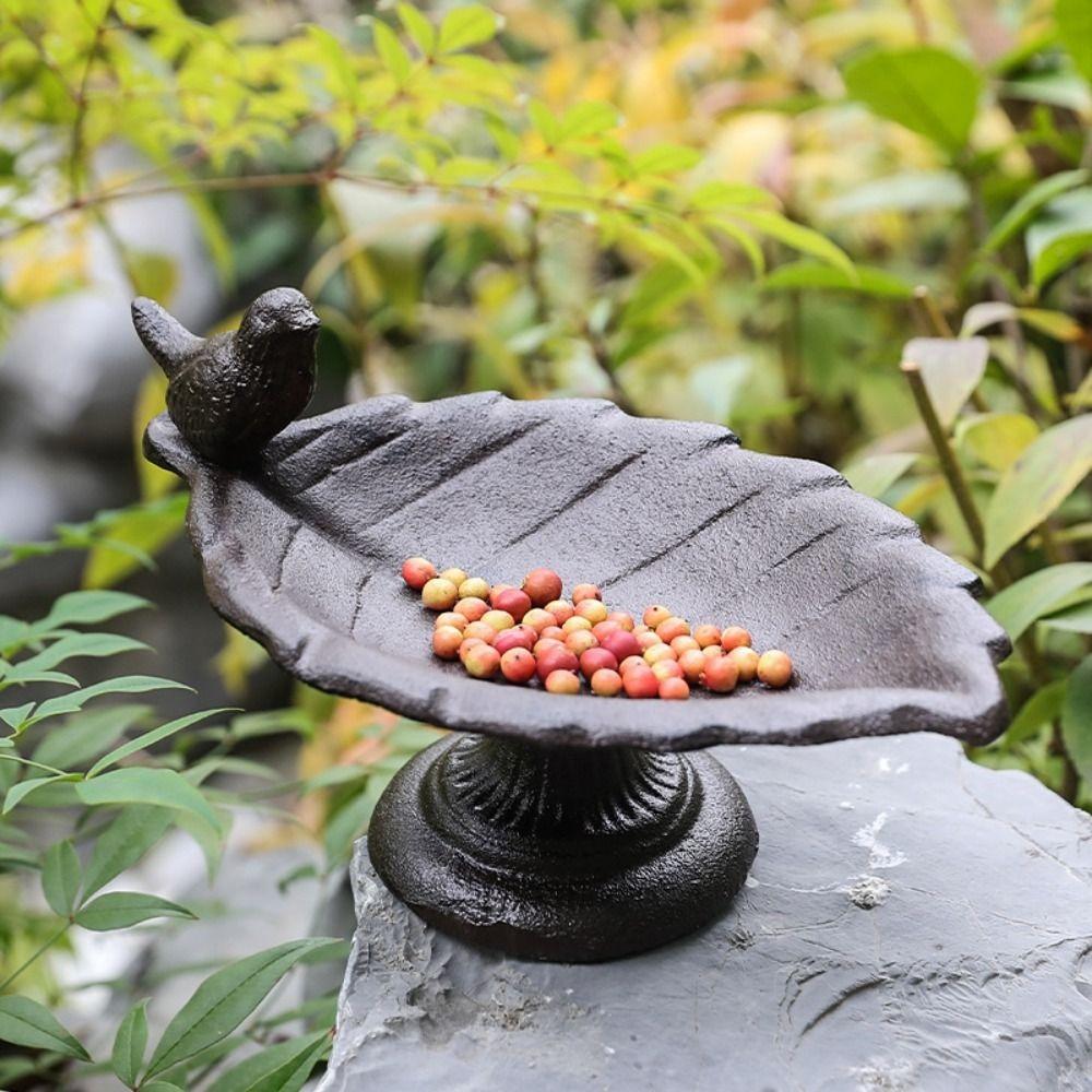 Cast Iron Bird Bath Nostalgic Bird Water Bowl Petal Bird Feeder Basin  Micro Landscape