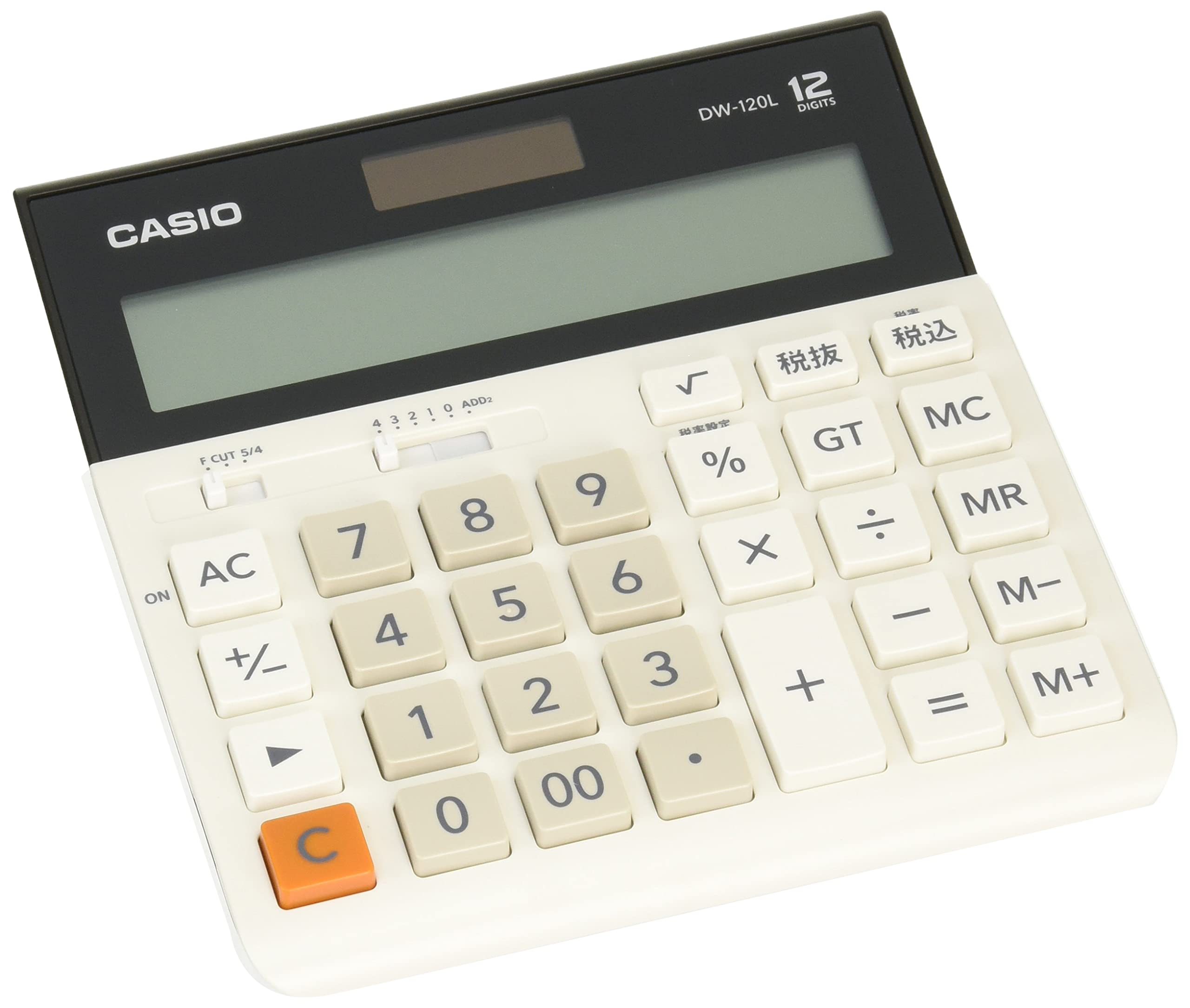 

Горизонтальний широкий практичний калькулятор Casio DW120LN білий
