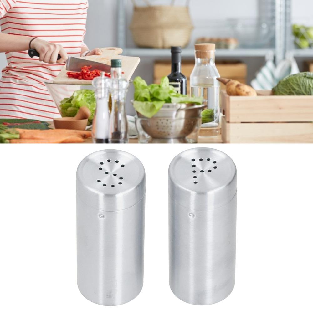 2Pcs Stainless Steel Salt Pepper Shaker Shaker Lids Dredge Shaker Seasoning Bottles  Dining Table