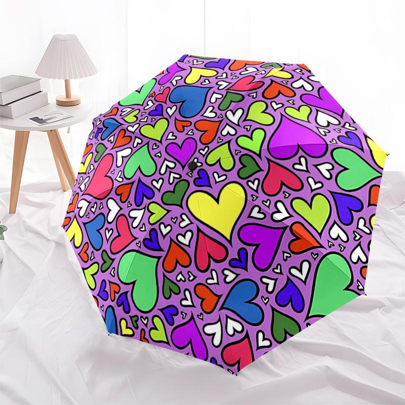 1pc Heart Print Automatic Umbrella - Automatic Opening And Closing, Sturdy Iron Frame, Portable Folding Design yy251018109