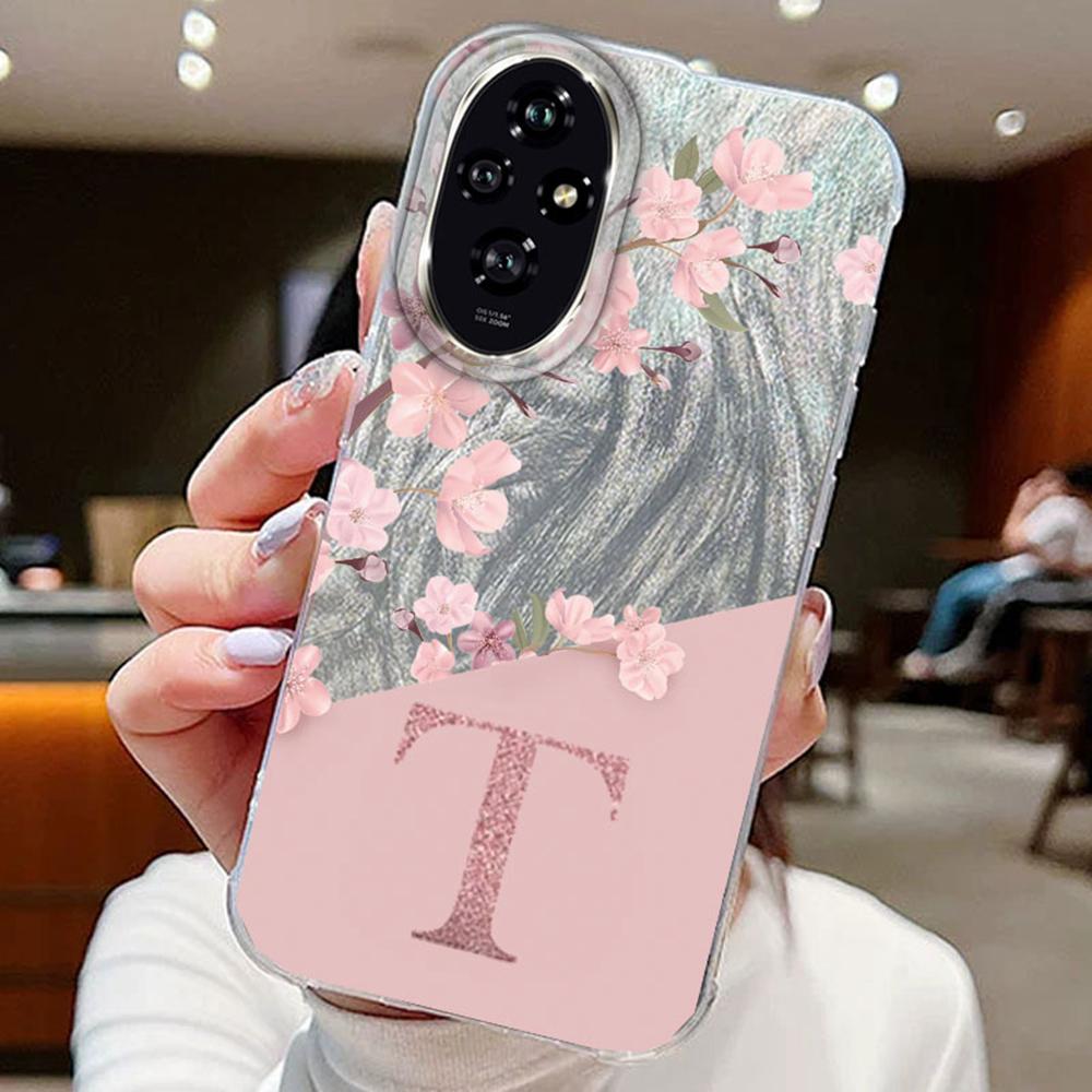 

Чехлы для телефонов с буквами A Z для Huawei Honor 400 200 Lite 200 Pro X9a X9c X8a Magic7 Lite Обложка Розовые цветы Силиконовые Fundas Бампер Honor 200 Lite белый