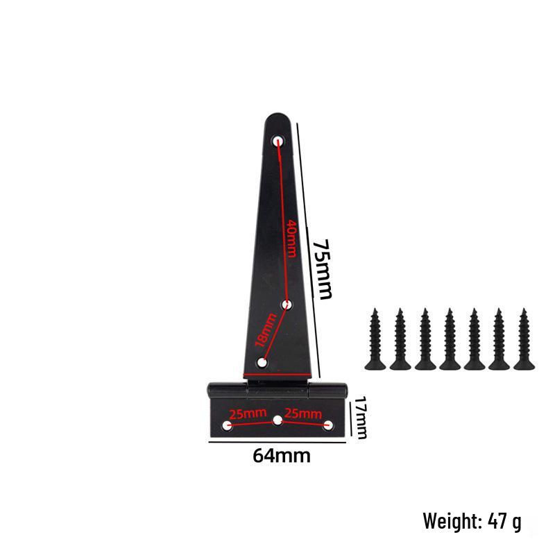 6-Inch T-Shaped Black Iron Door Hinge for Barn Doors - Triangle Slot Bearing Design