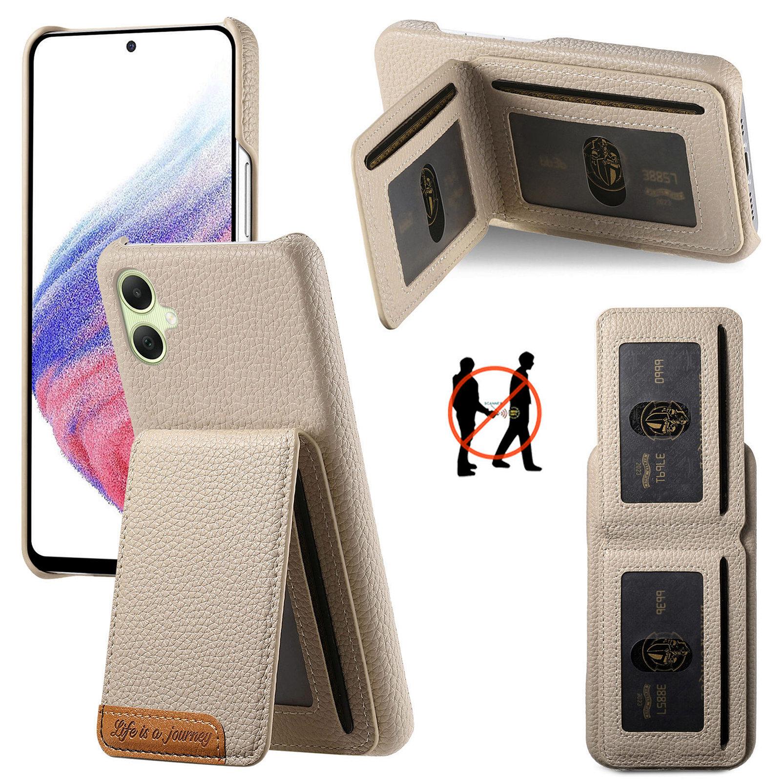 

For Samsung Galaxy A06 4G/5G Case RFID Blocking Card Holder Litchi Texture Leather Back Cover Khaki