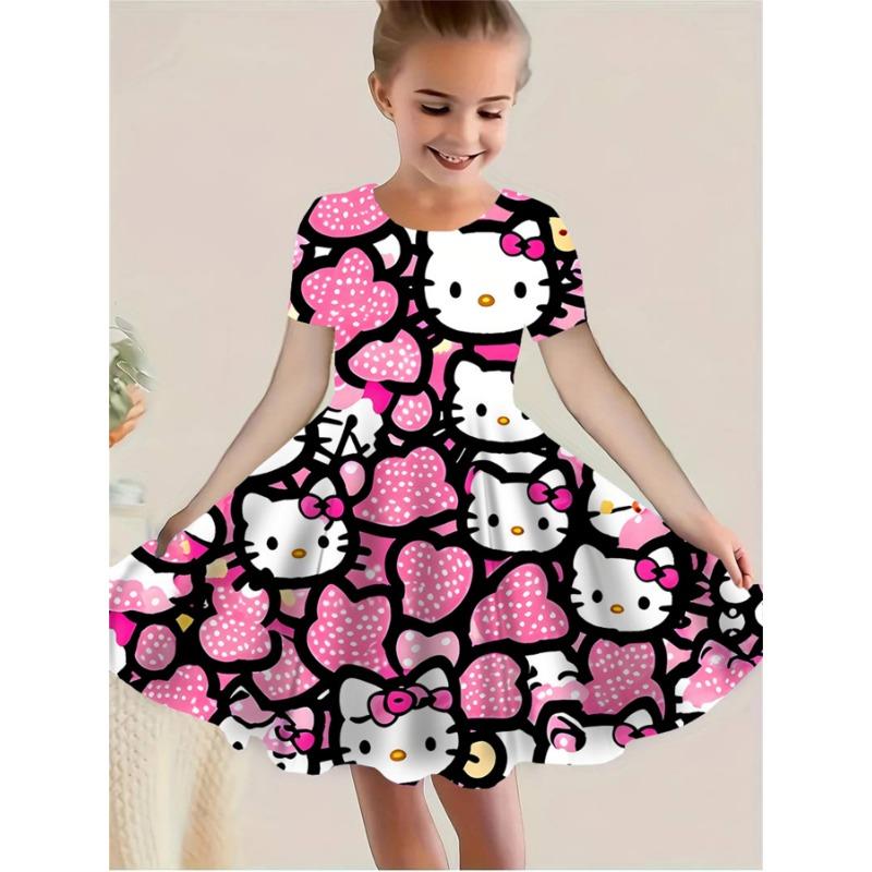 Casual Short-Sleeve Dress for Girls Featuring a 3D Unicorn Print, Perfect for Summer with Cute Cartoon Designs for Toddlers.