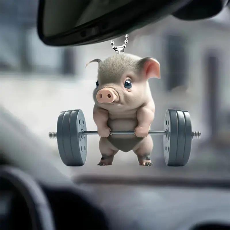 Creative Weightlifting Flat Acrylic Car Hanging Ornaments Durable Car Accessories For Homes Decors And Gift