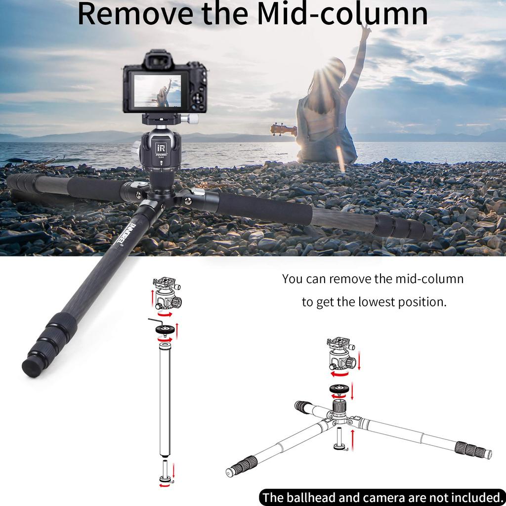INNOREL RT75C Carbon Tripod 165CM Travel Tripod Professional Grade Nut Lock Elevator Load Capacity 20KG Leg Adjustable Monopod Pipe Diameter 29mm