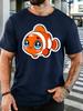 Unisex Cotton Tee Kawaii Cartoon Clownfish Sticker Graphic Short Sleeve Tshirt For Ocean Animal Lovers Daily Casual Street Top