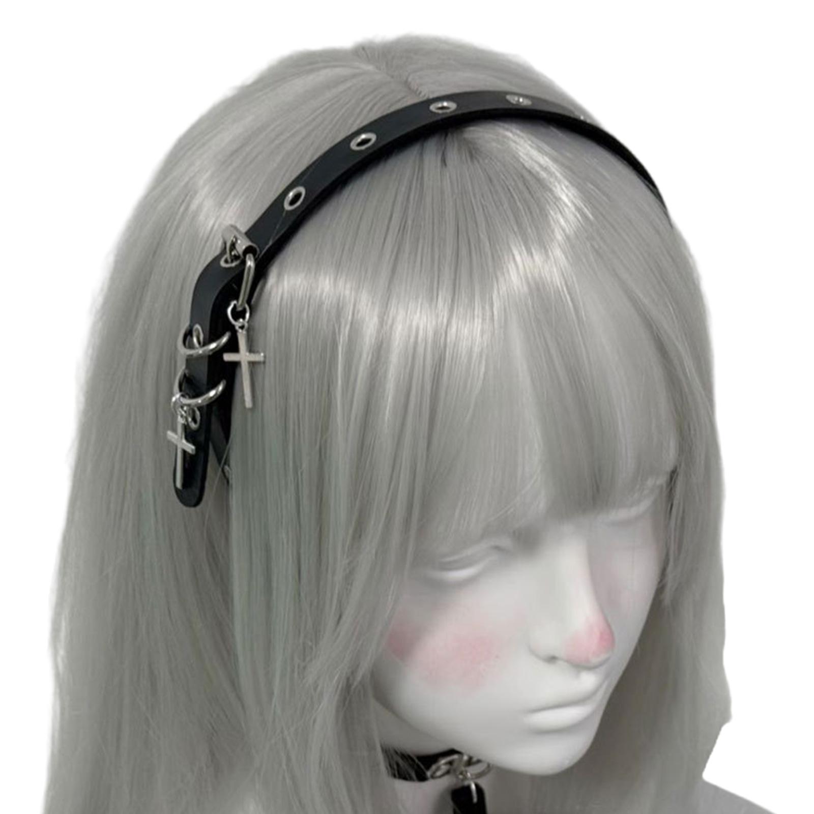 

Панк Готический Дизайн Кожаная Повязка на Голову с Крестом для Женщин для Повседневного Использования Косплей Y2K Мода чёрный
