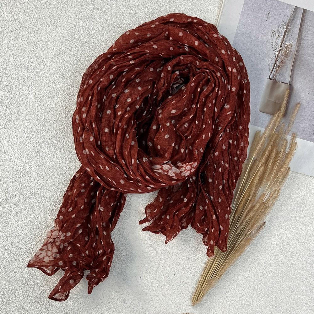 New Retro Literary Imitation Cotton And Linen Pleated Thin Versatile Shawl Small Floral Scarf Yarn Japanese Fashion Trend