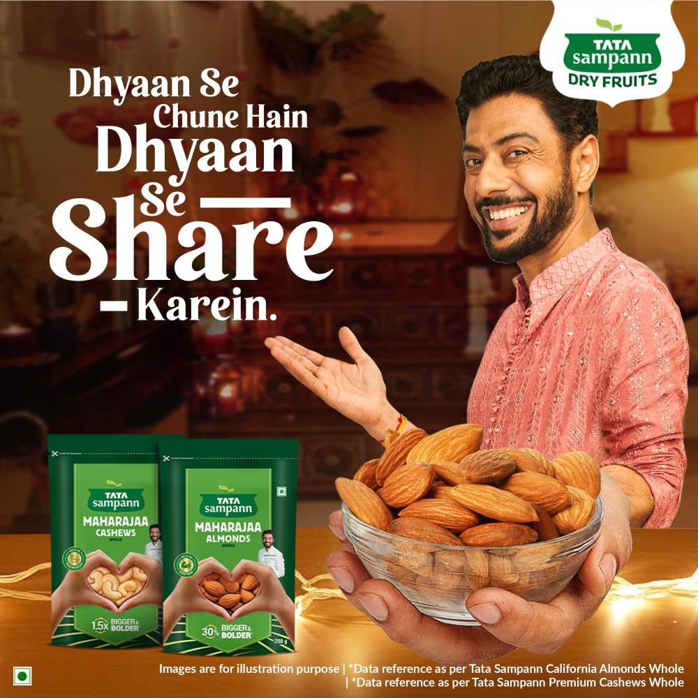 TATA Sampann Maharajaa Almonds Whole 200g Bigger & Bolder Premium Badam Rich In Protein Magnesium Phosphorus Perfect for Healthy Snacking