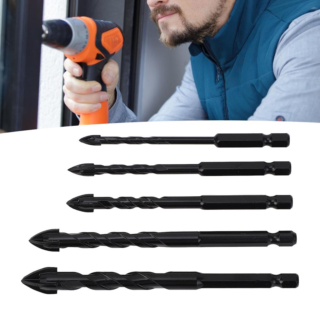 5PCS Set Masonry Drill Bits Cemented Carbide 1/4 Inch Hex Shank Professional Concrete Drill Bits