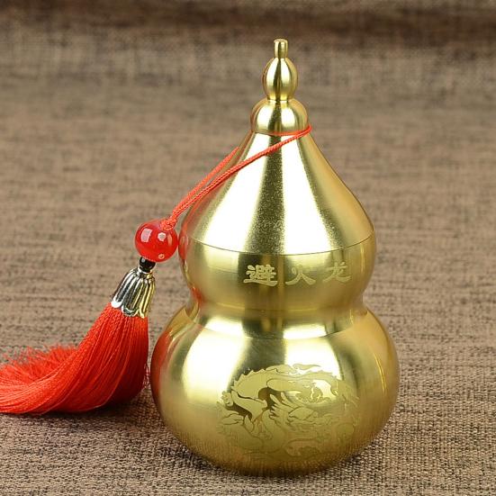 Gourd Ornament Feng Shui Brass Pot Chinese Letters Gourd Sculpture for Home Decorations Unique Gifts