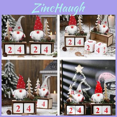 Charming Wooden Pinecone Advent Calendar Santa Figurine With Red Hat For Christmas Decor