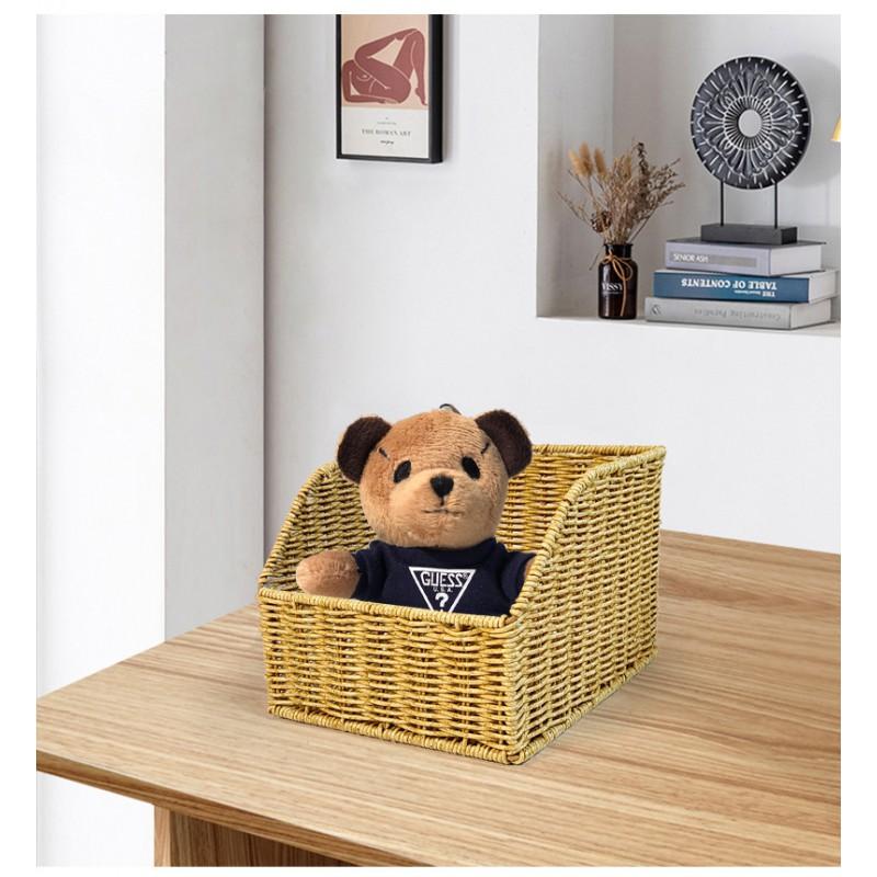 Geflochten-Optik Schrägöffnungs-Aufbewahrungskorb Wohnzimmer Schreibtisch Unordnung Schlafzimmer Buchorganisator Küche Obst Kosmetikhalter