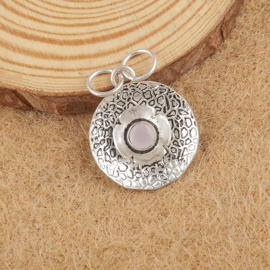 Rose Chalcedony Gemstone Pendant, Handmade 925 Solid Sterling Silver Jewelry, Spiritual Silver Pendant Gift for Sister
