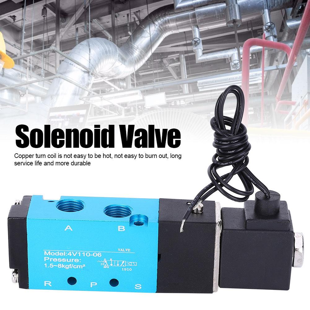 Solenoid Valve 2 Position 5 Way Aluminum Alloy High Sensitivity with Copper Coil 4V110 06 PT1 8 DC24V
