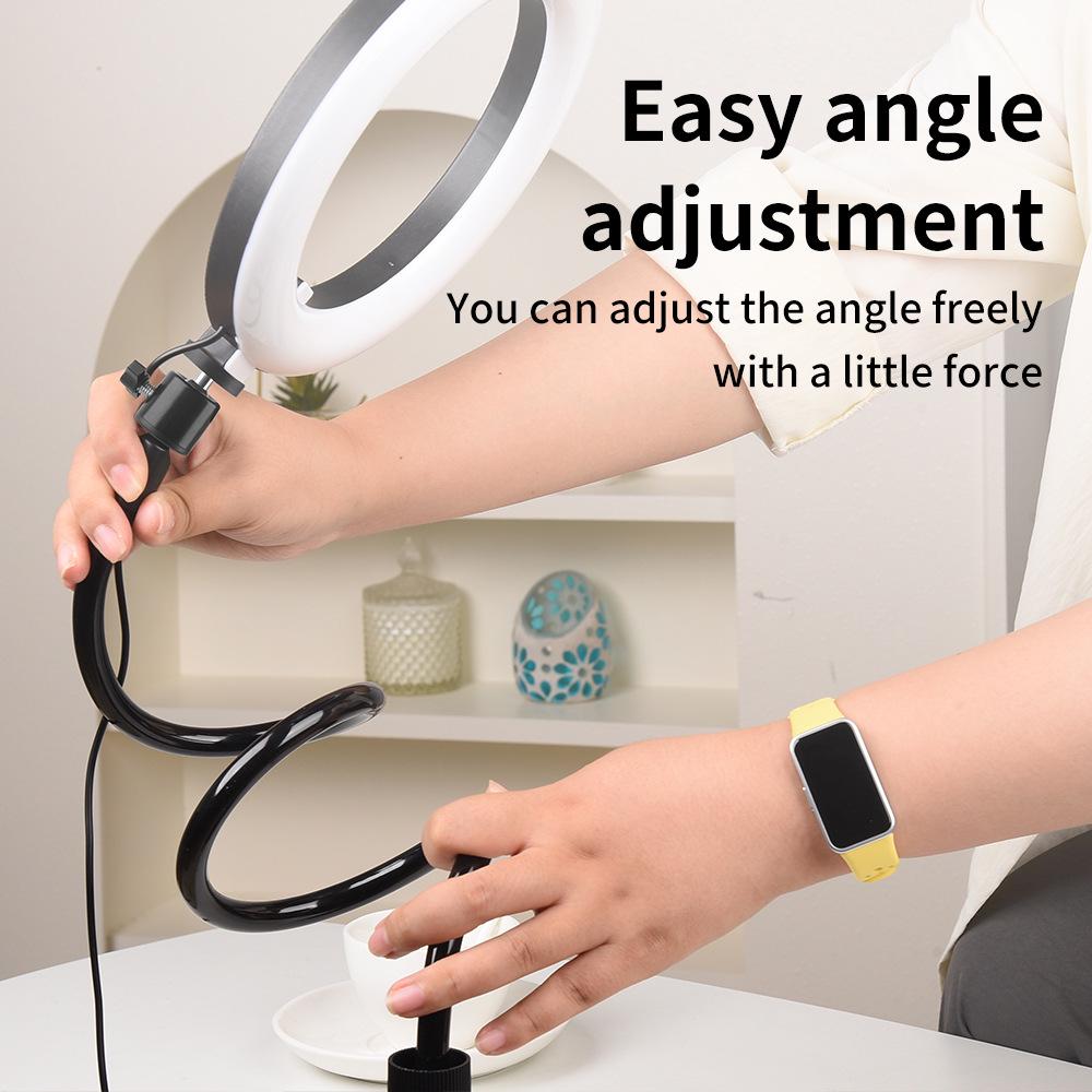 Adjustable Spiral Base Phone Holder with Fill Light for Bedside Use