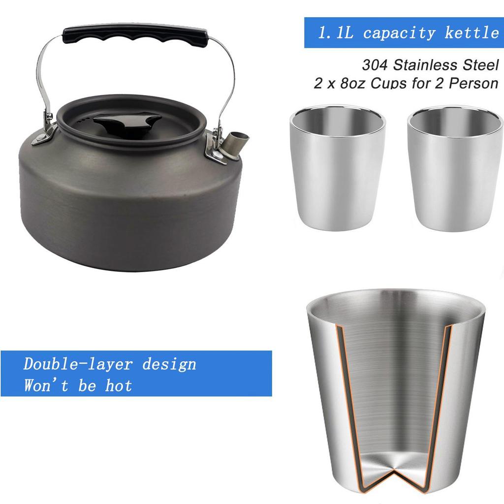 2-3 Person Portable Camping Cookware Set: Foldable Pots and Teapot for Outdoor Picnics