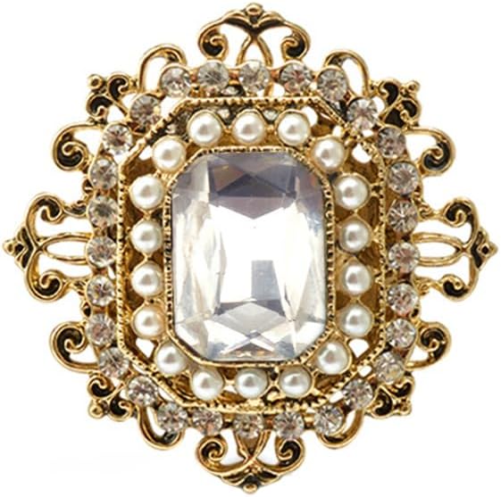 Vintage Rhinestone Brooch for Women Girls Baroque Rectangle Crystal Shell Pearl Brooches Elegant Wedding Christmas Ornament Gift чистый