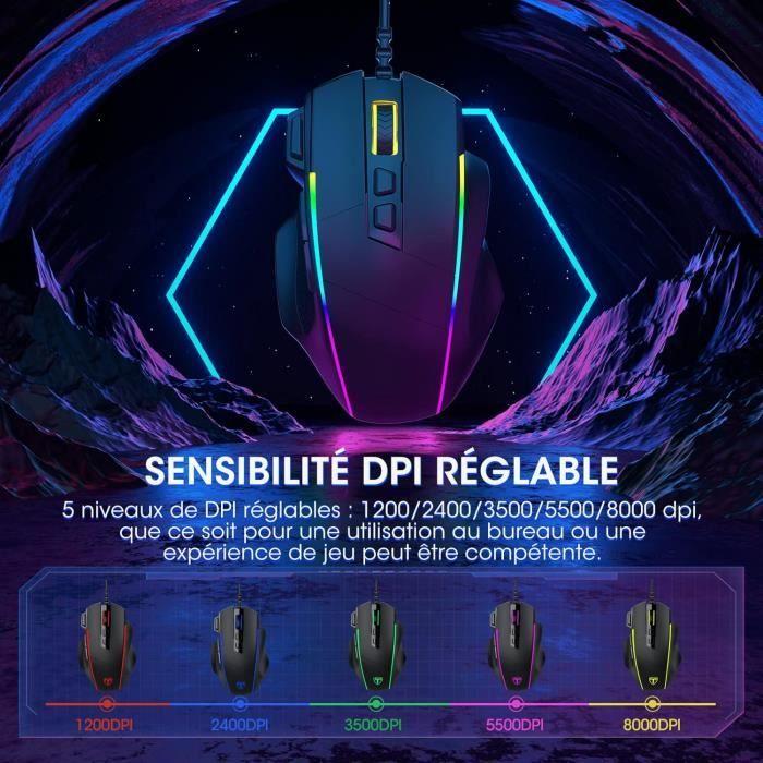 Souris Gaming Droitier Pour PC Dacoity 8 Boutons Programmables 8000DPI Adjustable Souris De Jeu Ergonomique Avec Fire Button Haut