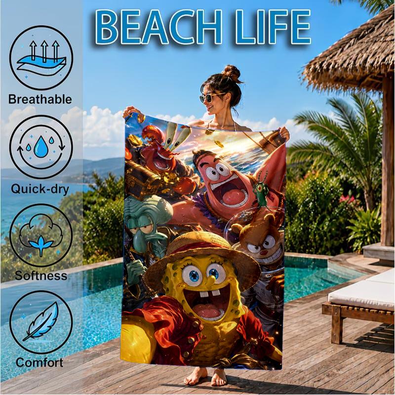 Sponge Underwater Adventure Beach Towel, Super Soft Microfiber, Perfect Gift for Her/Him, Birthday, for Pool, Beach, Travel, Decor Beach Party