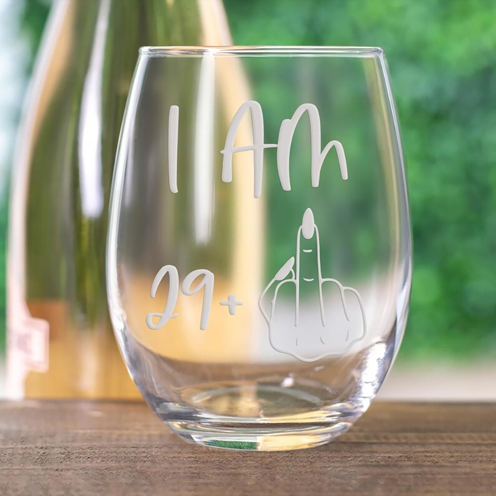 "I'm 29 Plus" Funny 30th Birthday Stemless Wine Glass 30th Birthday Party Table Decor Accessories Favor Supplies Gift for Women