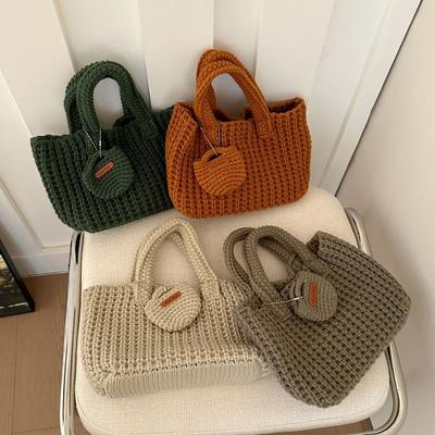 Modische Einfarbige Handgewebte Tasche Elegante Handgefertigte Häkeltasche Große Kapazität Vintage Gewebte Tasche Für Damen