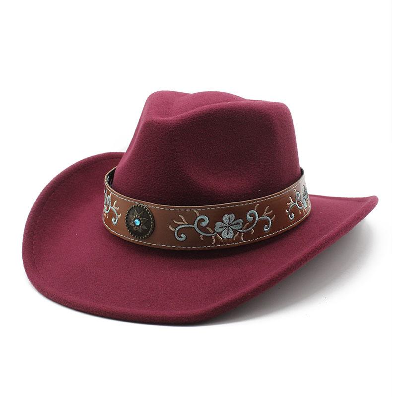 Western Cowboy Hat Off-White Men'S Ladies Outdoor Travel Hat Riding Hat Wool Top Hat Sunscreen Cowoy Hat